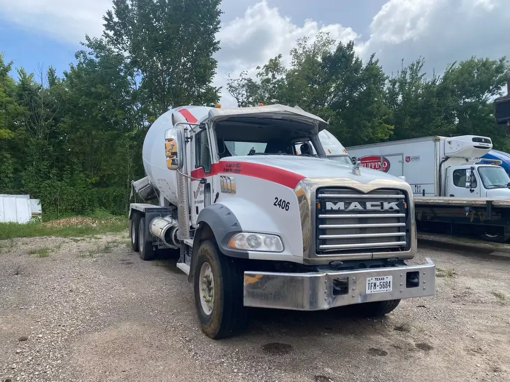 Recovered mixer truck parked in the vehicle storage lot